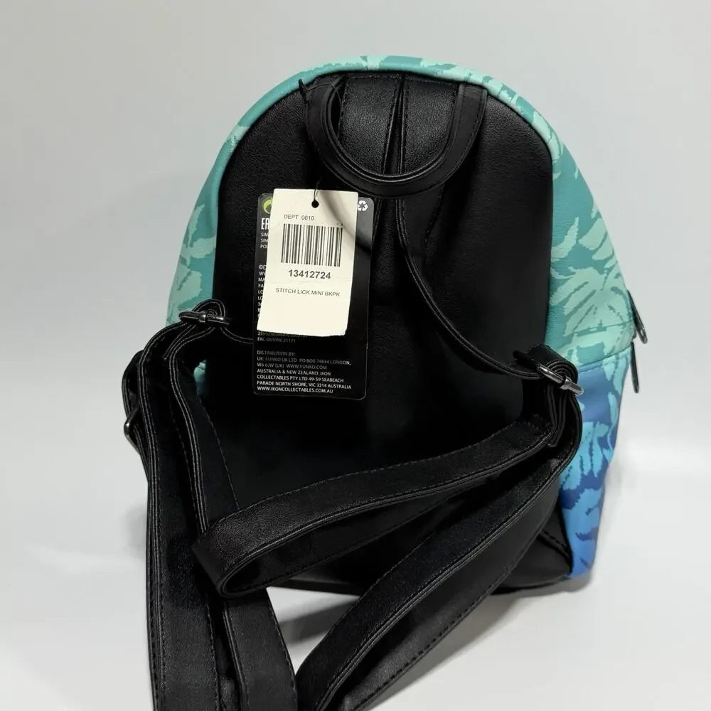 NEW Disney Loungefly Stitch Lick Mini Backpack Tropical Leaves Blue 12